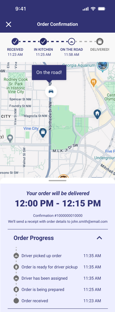 Order tracking with map